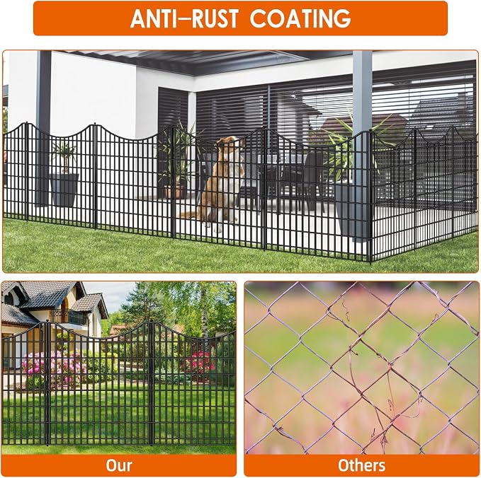 12 Panels No Dig Decorative Garden Fence, 33 in(H) X 27 ft(L) Garden Fencing Animal Barrier, Dogs Rabbits Pets Blocker, Rustproof Metal Decorative Fences for Yard, Outdoor, Patio