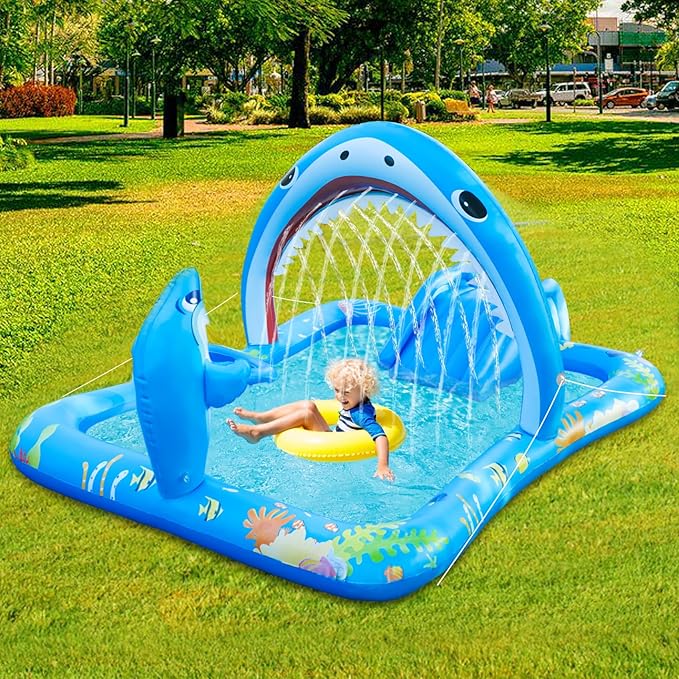 Onory Inflatable Kiddie Pool Inflatable Play Center Kids Toddler Pool with Water Slide, Water Sprayers Toddler Pool with Play Ball Hoop Thickened Swimming Pool for Backyard