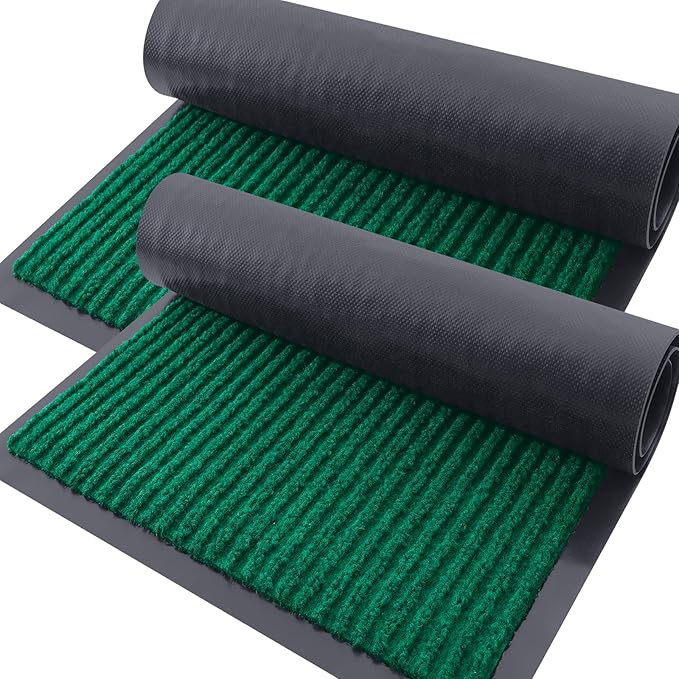 OLANLY Front Door Mat Indoor Outdoor Entrance, 2-Pack 59 x 23 Inch, Waterproof Heavy Duty Doormat, Fade Resistant, Low Profile, Easy Clean Patio Porch Welcome Floor Mats for Entry, Green