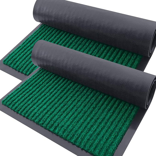 OLANLY Front Door Mat Indoor Outdoor Entrance, 2-Pack 35 x 23 Inch, Waterproof Heavy Duty Doormat, Fade Resistant, Low Profile, Easy Clean Patio Porch Welcome Floor Mats for Entry, Green