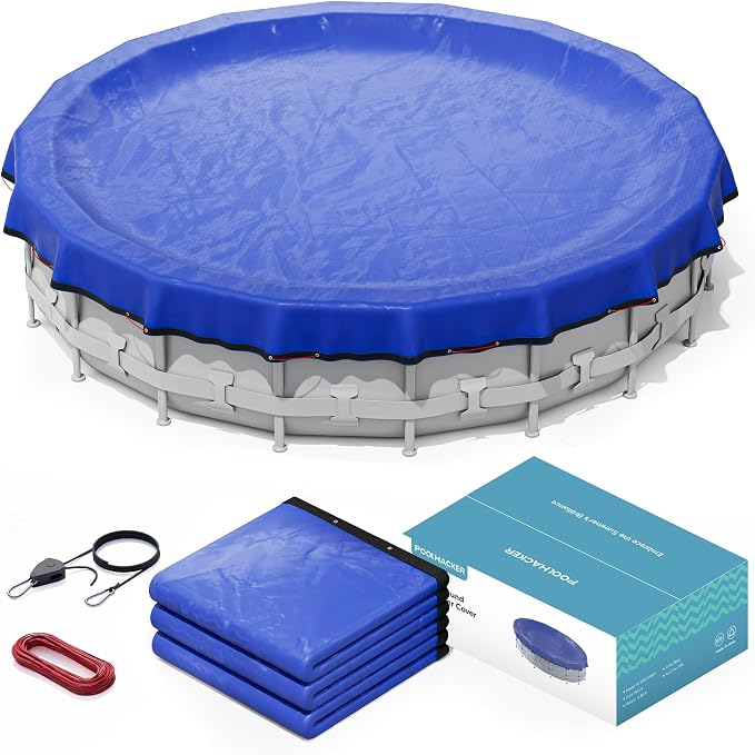 POOLHACKER 2025 Upgrade 15 ft Round Winter Pool Cover - 15ft Round Above Ground, 4 Foot Overlap Extra Thick 420D Pool Cover with Pulley and Cable