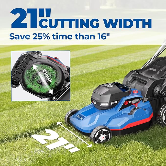 Dong Cheng 21 Inch 3-in-1 Brushless Lawn Mower, 40V 1600W Cordless Electric Self-Propelled Lawn Mower with 2600RPM High Speed Cutting, 7-Position Height Adjustment, 4 x 4.0Ah Batteries& Dual Charger
