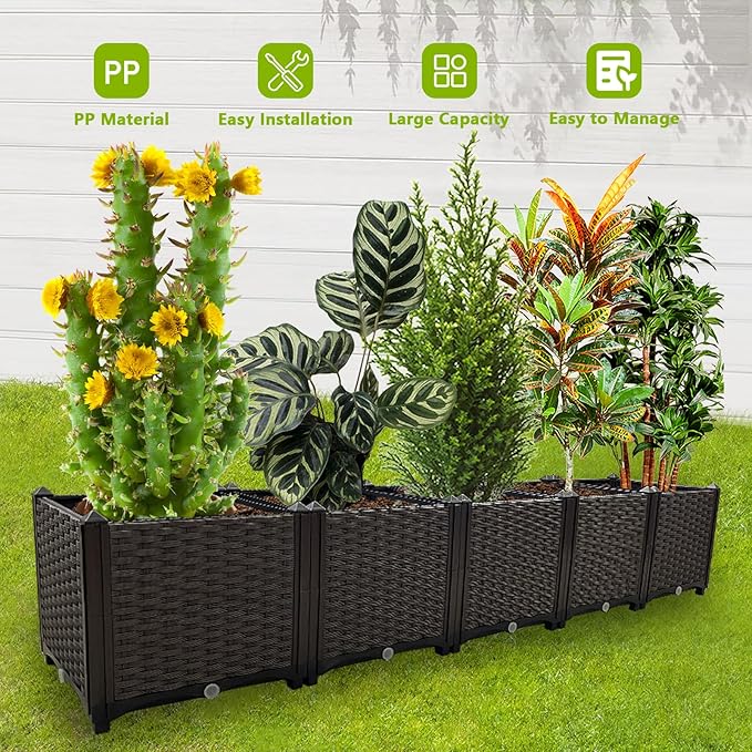 Large Planters for Outdoor Plants Rectangular Raised Garden Bed Elevated Planter Boxes Patio Balcony Deck for Planting Flowers, Vegetables, Tomatoes, and Herbs