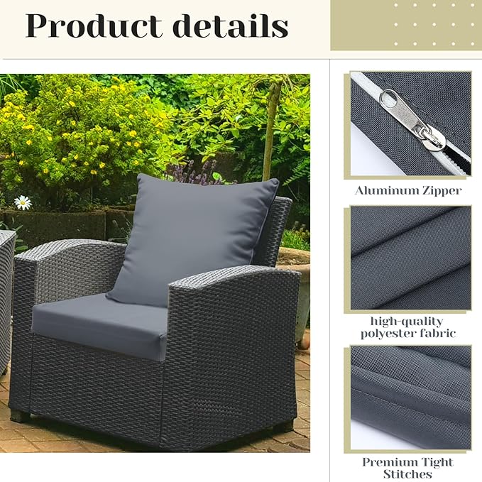 Mindsoft 8 Pcs 24"x24" Patio Cushion Covers Outdoor Cushion Covers Replacement High UV Resistant Anti Slip Waterproof Patio Chair Seat Slipcovers for Outdoor Furniture(Dark Gray)