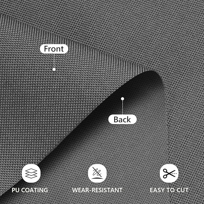 Waterproof Canvas Fabric by The Yard 58inch 600D Upholstery Fabric Polyester Fabric Outdoor Water Resistant Material for Sewing Chair Patio Cushion Purse Bag Interior, Pre Cut 1 Yard Grey