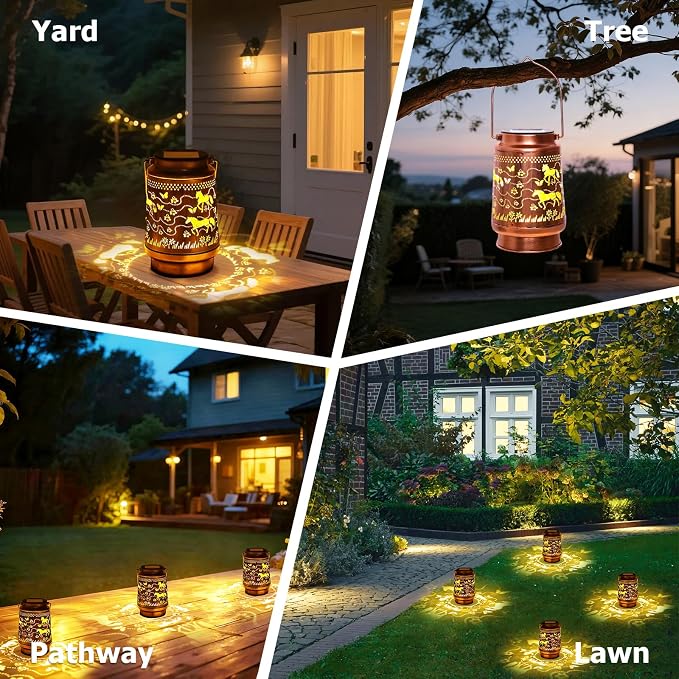 Horse Birthday Gifts for Women Mom Grandma, Solar Lanterns Outdoor Waterproof Garden Decor Hanging Lantern Lights, Metal LED Decorative Gardening Light for Patio Yard Lawn Porch