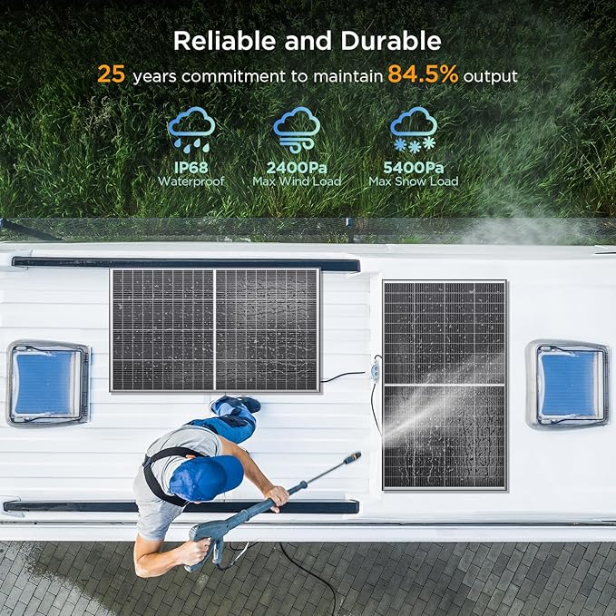 N-Type 16BB 200W Bifacial Solar Panel, 200 Watt Solar Panel for 12V Battery Systems, 25% High Efficiency, Dual-Module Parallel Anti-Shade Design, for RV Van Marine Home Rooftop Off-Grid