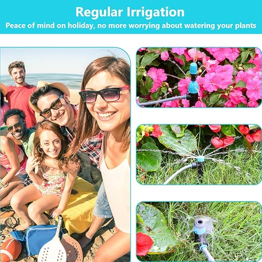 100FT Drip Irrigation System Kit with Smart Water Timer for Garden, 1/2" High-Flow Mainline Automatic Watering System, 16pcs Adjustable Nozzles & Sprays,Fast-Plug Kit for Yard,Lawn Agricultural