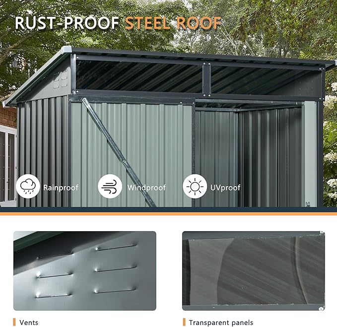 Storage Shed, 5X 3FT Outdoor Storage Shed,with Hinged Door Padlock Utility Tool Shed Storage House, for Backyard Garden Patio Lawn (Grey)