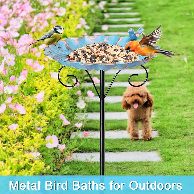 MUMTOP Metal Bird Baths for Outdoors, 34 inch Height Outdoor Birdbath Birdfeeder with Metal Stake for Outside Garden Yard Lawn Decor
