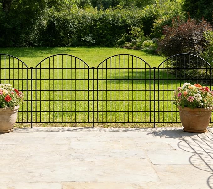 Garden Fence Decor 32 in(H) x 11.6 ft(L), Dog Fence Outdoor for Yard No-Dig Pet Barrier, Animal Proof Fence Metal Garden Fencing Animal Barrier, 5 Panels