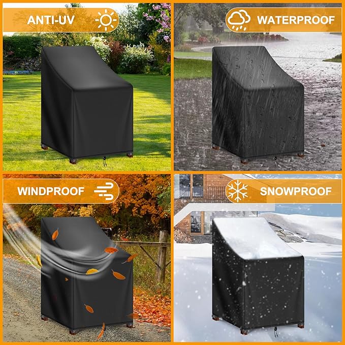 Kipiea Patio Chair Covers Waterproof Winter - Heavy Duty Lawn Outdoor Furniture Chair Covers with Anti UV and No Tears, No Fading (28" W x 36" D x 47" H)