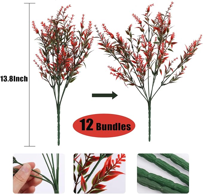RECUTMS Artificial Outdoor Plants UV Resistant Fake Greenery Lavender 12 Pcs UV Resistant Hanging Planter Flora Fence Indoor Outside Decor Wedding Table Flowers Arrangement Bouquet Filler(Orange)
