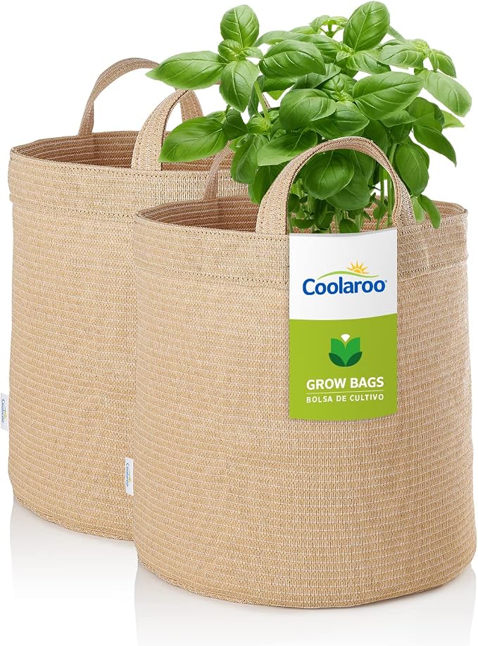 Coolaroo 2-Pack 5 Gallon Heavy Duty Plant/Vegetable/Herb/Fruit Breathable Fabric Grow Planter Pot Bags with Handles, Desert Sand