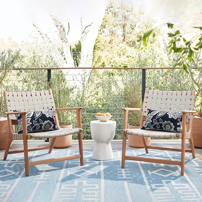 LVTXIII 2 Pack Outdoor Lumbar Pillow Covers 12x20 Inch with Piping, Water-Repellent Back Cushion Covers ONLY for Patio Furniture, Sofa, Garden Bench, Elegant Vines Navy