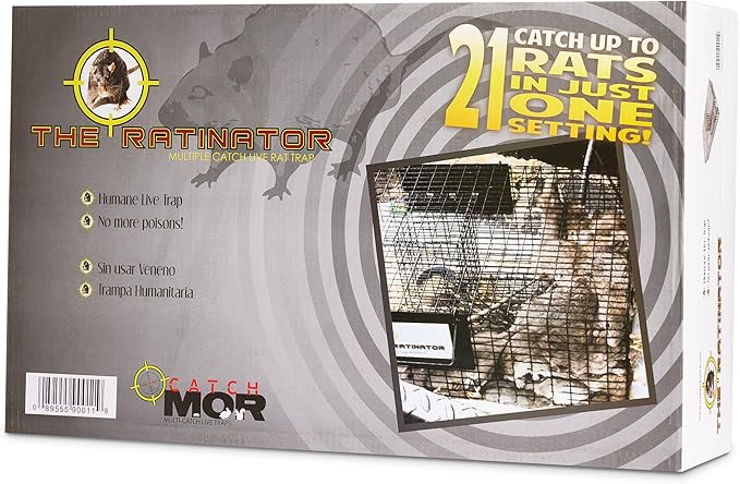 Rugged Ranch Ratinator Live Rat and Mouse Trap Cage, Humane Multi Catch Rodent Control - Indoor or Outdoor Large Metal Wire Catcher with Dual Door for Rats and Mice