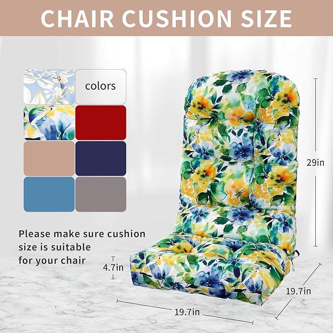 Adirondack Chair Cushions Set of 2, High Back Patio Chair Cushions 48 x 19.7 x 4.7 Inch, Indoor/Outdoor Thickened Rocking Chair Cushion, Fade-Resistant & Waterproof (Flower Green)
