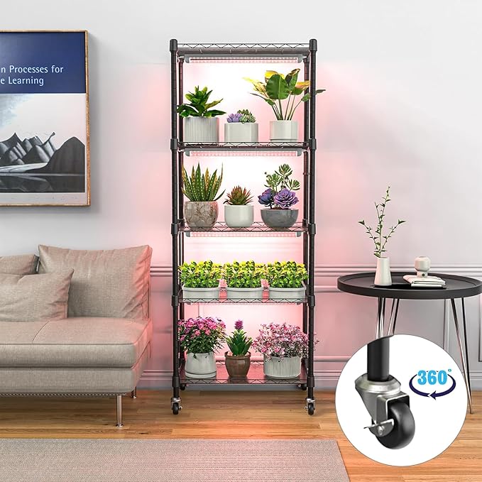 Indoor Greenhouse with Grow Light, 5 Tier 23.2" L×13.3" W×61.3" H Indoor Green House, with 96W Full Spectrum Growing Lamps，Metal Indoor Greenhouse for Seed Starting