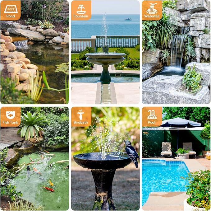 POPOSOAP Solar Water Pump Outdoor, 30 Watt Solar Powered Water Pump with 430GPH Solar Pump, 7 Nozzles, 6.6 Tubing DIY Water Feature for Pond, Fountain, Pool, Garden, Backyard
