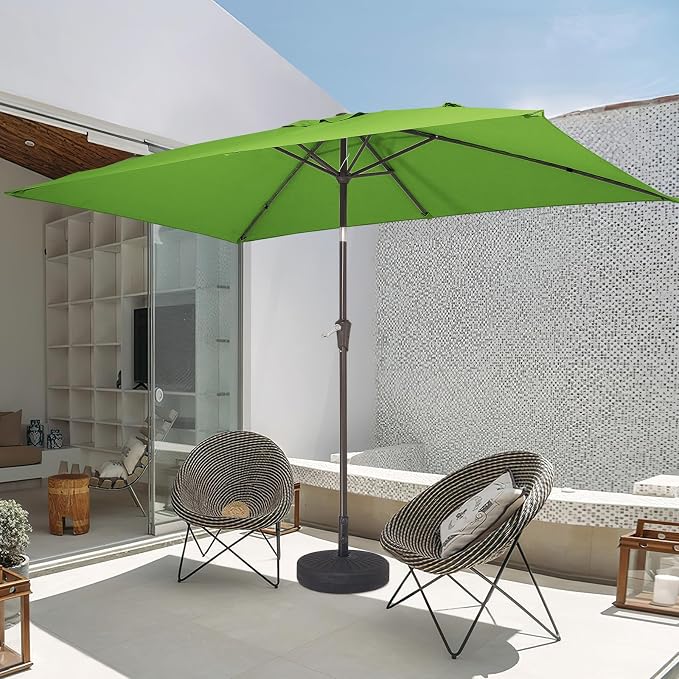 JEAREY 6.5x10 ft Rectangular Patio Umbrellas Rectangle Outdoor Umbrella with Push Button Tilt and Crank, Market Table Umbrella 6 Sturdy Ribs UV Protection for Poolside Garden Backyard Deck, Glass Green