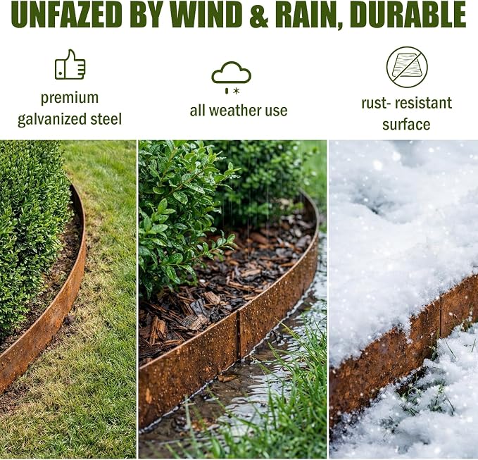 33ft. Metal Edging for Landscaping 10 Pack, 5 inch Rusted Steel Landscape Edging with 11 Stakes & Gloves, Bendable Hammer-in Garden Edging Border for Yard Pathway & Flower Beds (40" L x 5" H)
