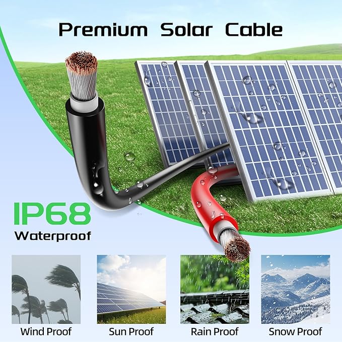 Bateria Power Solar Panel Cable 100FT Solar Extension Cable, 10AWG (6mm²) Tinned Copper Wire for Outdoor Automotive RV Boat Marine Solar Panel- Red (10AWG 100FT)