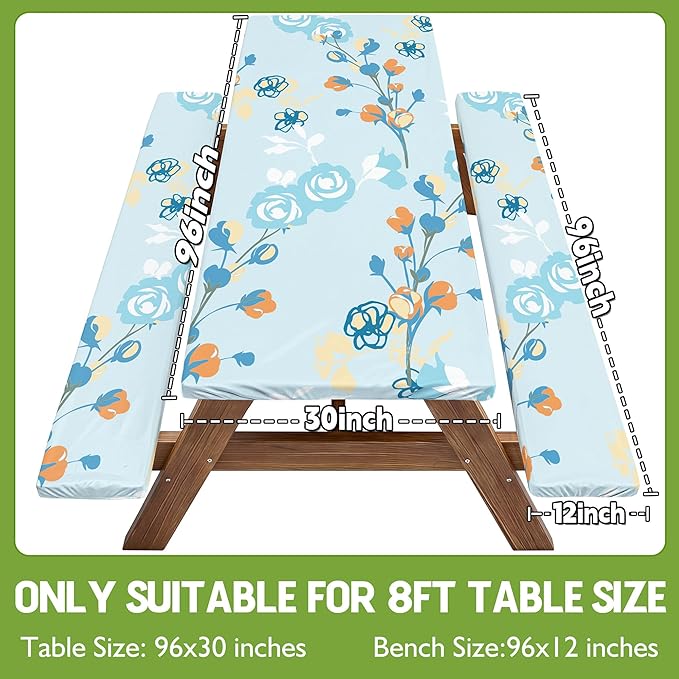 Picnic Table Cover with Bench Covers Waterproof Campsite Tablecloth Patio Backyard Camp Camping Kitchen Essentials Accessories Supplies Rv Cabin Gear Acampar Must Haves Table Cloth Camper Women Gifts