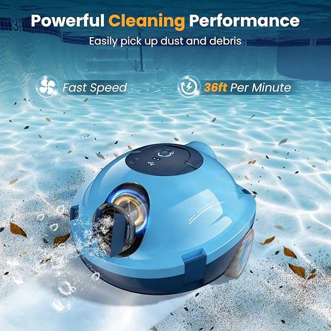 Y10 Cordless Robotic Pool Cleaner, Automatic Pool Vacuum - Ultra Long Battery Life, Powerful Suction, Self-Parking, Lightweight for Above/Inground Pools Up to 65ft/1100 Sq.Ft (Navy)