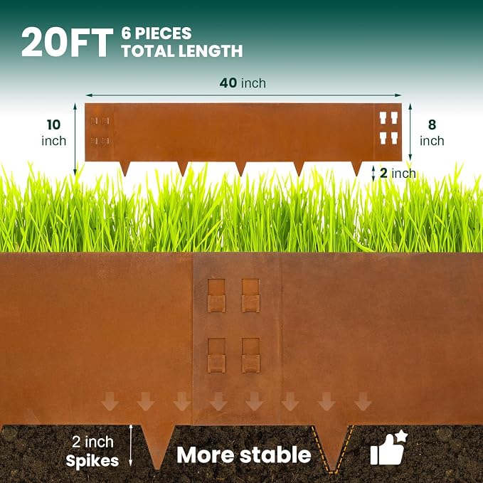 Corten Steel Landscape Edging Metal Garden Edging 10" H x 40" L Steel Landscape Edging Garden Landscaping Border Rusted Edge for Lawn Yard Outdoor Plant 6 pcs by GZGNEEVL