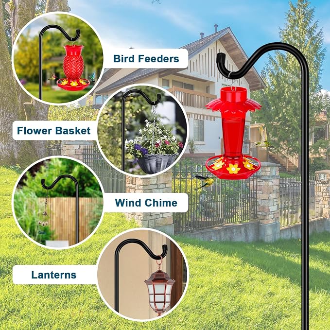 Gtongoko 92 Inch 2 Pack Bird Feeder Poles for Outdoors Heavy Duty, Shepherds Hooks for Outdoor, Hummingbird Feeder Stand, Adjustable Hanger for Plant, Lights, Lanterns Wedding Decor with 7 Prongs Base