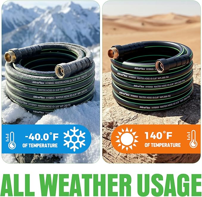 Non-Expandable Garden Hose 100ft,Lightweight Flexible Hose, Kink Resistant, Solid Brass 5/8" Fittings, 200PSI Working & 600PSI Burst, Ideal for Extra-Large Yard, Commercial Cleaning