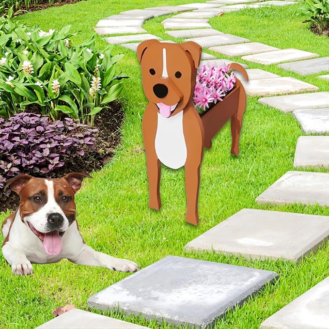 Staffordshire Bull Dog Planter Plant Pots,Cute Dog Flower Planter,Gifts for Pet Lovers,Unique Animal Plant Pots,Office,Indoor Outdoor Garden Decor(9.45 * 5.79 * 13.39in)
