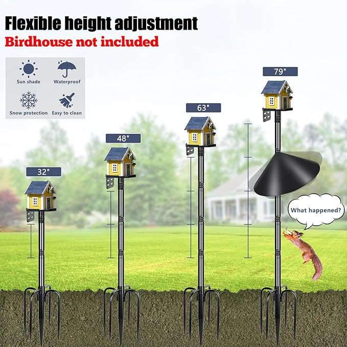 Gtongoko Smart Bird Feeder Pole Squirrel Proof 1-Inch Dia 79 Inch Bluebird House Pole for Outdoors Squirrel Baffles for Feeders Weather Station Heavy Duty Metal Mounting Kit Black