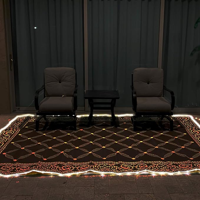 Stylish Camping L118117WL 8-feet by 11-feet LED Illuminated Patio Mat - Outdoor Patio Brown/Beige RV Camping Mat