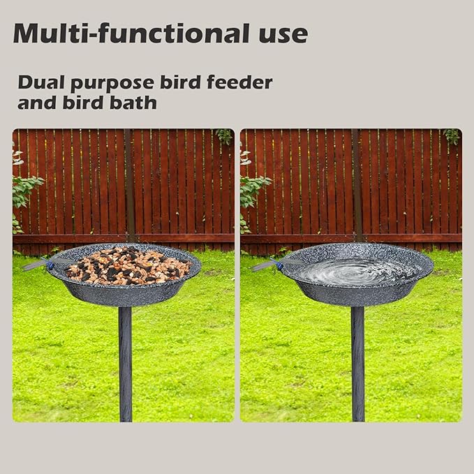 Outdoor Garden Bird Bath, 25.5 inch Height Bird Feeder, Metal Birdbath with Dragonfly for Garden Yard Patio Lawn Decoration, Gray
