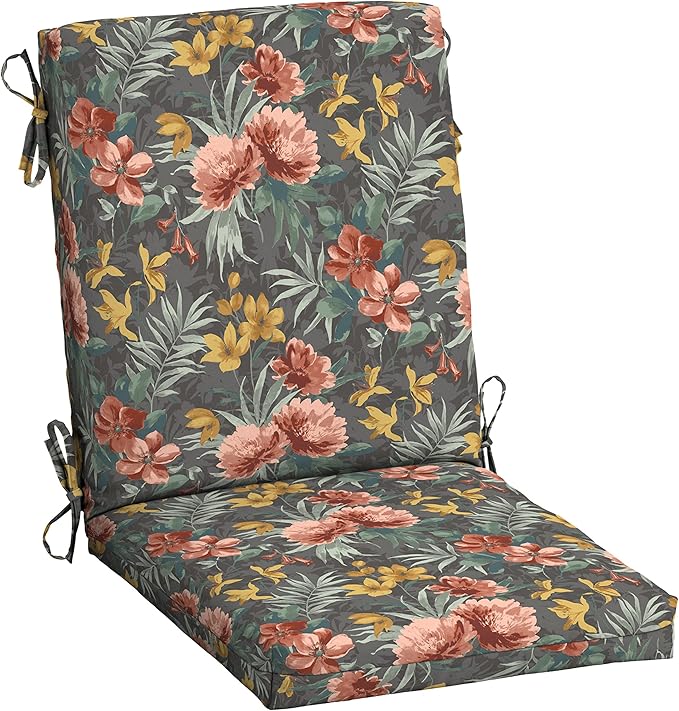 Arden Outdoor Patio Dining Chair Cushion, 20x44, Rain-Proof Seat Pad, Fade-Resistant Outdoor Cushion Phoebe Grey Floral