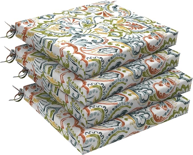 DYTXIII Set of 4 Outdoor Chair Cushions, Water Resistant 18.5"x16"x2" Square Seat Cushion for Patio Dining Chairs, High-Density Replacement Pads for Indoor Outdoor Furniture - Paisley Botanical