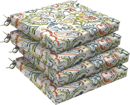 DYTXIII Set of 4 Outdoor Chair Cushions, Water Resistant 18.5"x16"x2" Square Seat Cushion for Patio Dining Chairs, High-Density Replacement Pads for Indoor Outdoor Furniture - Paisley Botanical