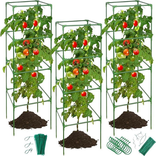 3 Pack Tomato Cages for Garden - 48" Square Tomato Cage for Pots & Raised Garden Bed - Heavy Duty Tall Tomatoes Trellis Plant Stakes Support for Vertical Climbing Plants Vegetables & Flowers