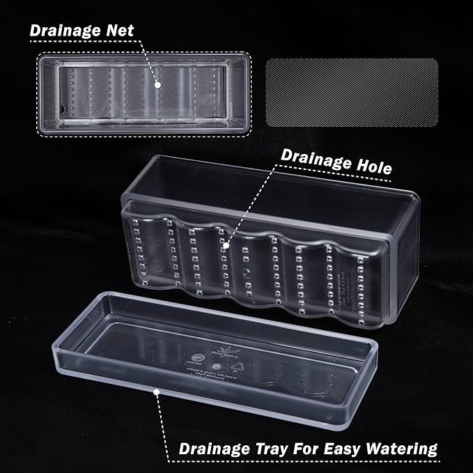 D'vine Dev 12 Inch Window Box Planter, Rectangle Acrylic Herb Planter with Drainage Holes and Saucer, Indoor Succulent Cactus Vegetable Pot for Windowsill, Garden Balcony, Clear, Set of 2, 76-X-D-2