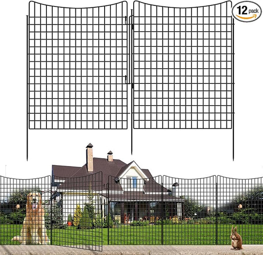 12 Panels 36 in(H) X 27ft(L) Dog Fence Outdoor for Yard with Lock, Garden Fence Animal Barrier, Decorative Metal Wire Fence Panel Tall Fencing for Garden, Patios, Flower Bed