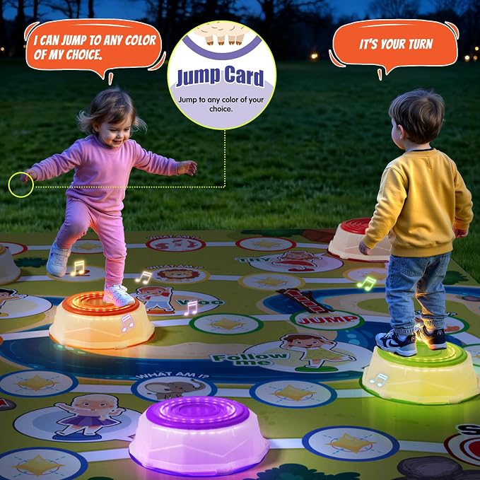 HYES Light Up Stepping Stones for Toddlers 1-3 - 6 PCS Non-Slip Step Stones with Game Map, Toddler Obstacle Course Sensory Toys, Indoor Outdoor 3-5 Years Old Boys Girls Birthday Gifts