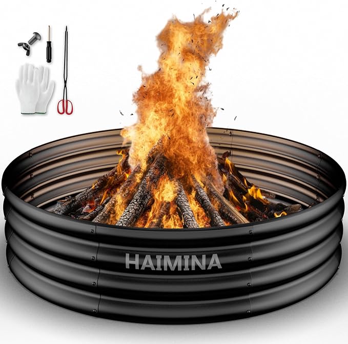 48 Inch Fire Pit Ring,Large Fire Pit Ring for Outside Wood Burning, Fire Pits Rings with High-Temperature Coating for Backyard, Bonfire, Camping, Beach (4x4 FT)