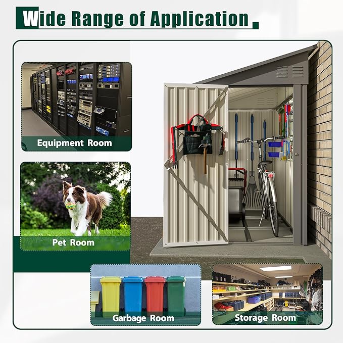 YOPTO 4x8 FT Outdoor Storage Shed,Lean to Metal Shed W/Floor Included,Garden Storage Shed W/Lockable Door,All Weather Waterproof Tool House W/ 2 Air Vents,for Backyard,Patio,Lawn,Garden,Gray