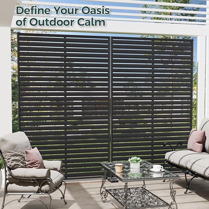 Privacy Screen Outdoor 72" Freestanding Privacy Panel with Stand, HDPE Decorative Privacy Fence with Louver Pattern, Air Conditioner Fence, Patio Divider Privacy Screens for Outside, Balcony
