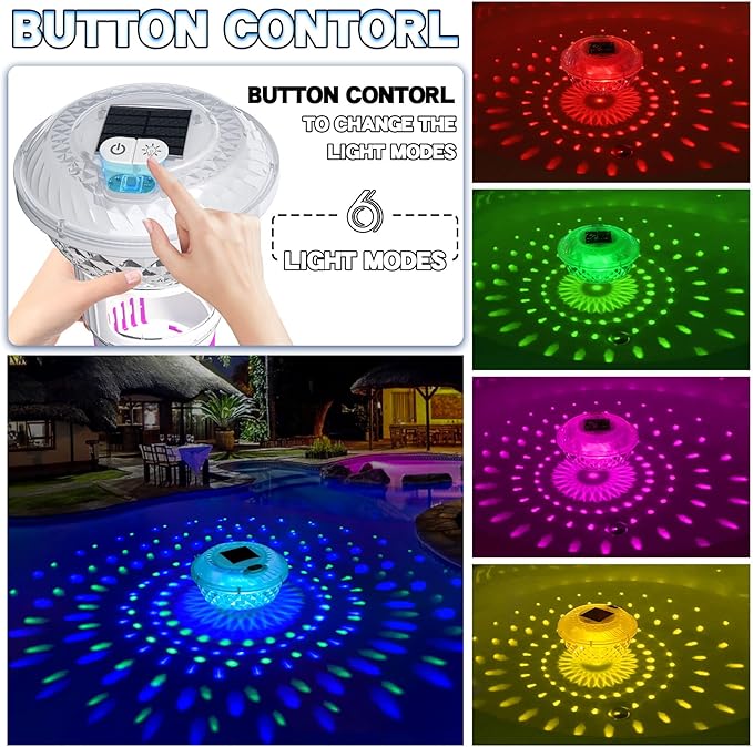 FineBud2025 Upgrade Solar Chlorine Floater, Pool Chlorine Floater with Colorful Light, Button Control Floating Chlorines Dispenser for Pool, Adjustable Flow chlorines floaters (Pink)