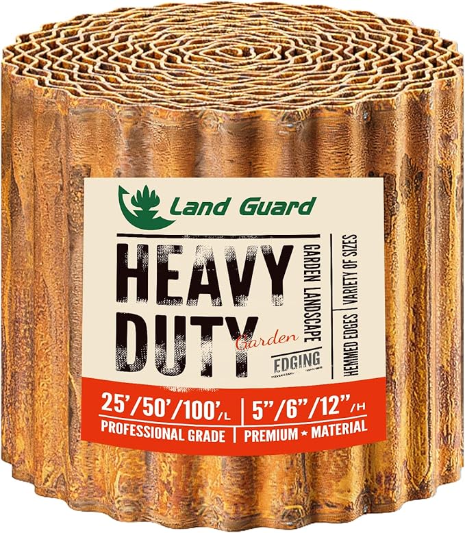 Land Guard Corrugated Garden Edging Border, 12" x 50' Landscape Paver Edging, Tall Landscape Edging, Fence for Garden, Flower Bed, Lawn and Landscape Edging (Rusty)