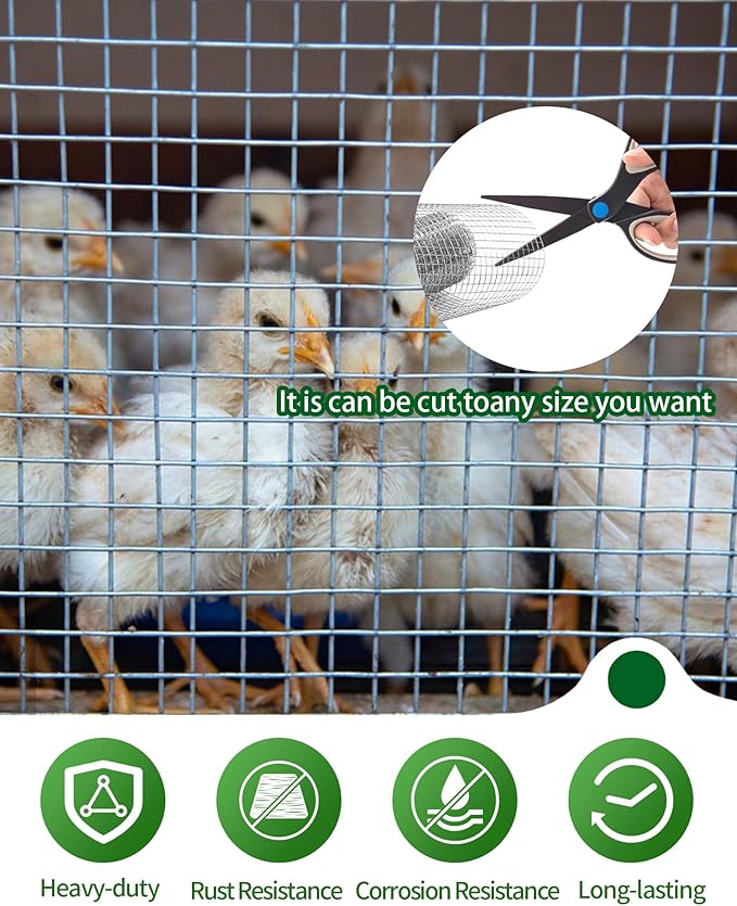 Pterying 1/2" x 48" x 100FT Silver Hardware Cloth - Hot-Dip Galvanized Chicken Wire Fencing, 19 Gauge Welded Wire Mesh Roll for Chicken Coop, Rabbit, Snake, Deer Fencing and Garden/Tree Protection