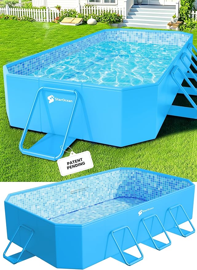 StarOcean 2026 Foldable Pool, Large Non-Inflatable Swimming Pool for Kids,Adult Collapsible Pools Hard Plastic Shell, Oversized Thickened,Portable Folding Kids Pools for Backyard 90"x50"x20"-LightBlue