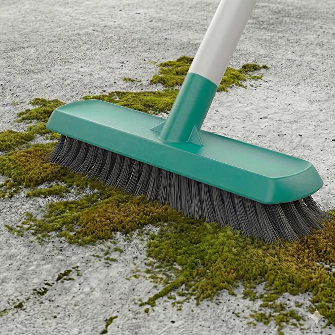 2-in-1 Crack Weeder Tool, Adjustable Long Handle Moss Remover with Wheeled Blade & Brush Head, Stainless Steel Crevice Weeding Puller for Sidewalk, Driveway, Patio, Pavers, Garden